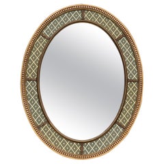 John Widdicomb Oval Mirror with Gilt-Wood Frame and Reverse Painted Border