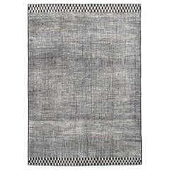 Modern Checkered and Geometric Black and White Wool and Cotton Rug