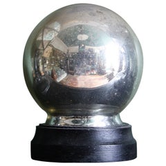 Antique 19th Century Witches Optical Scientific Mirror Ball & Ebonised Stand 