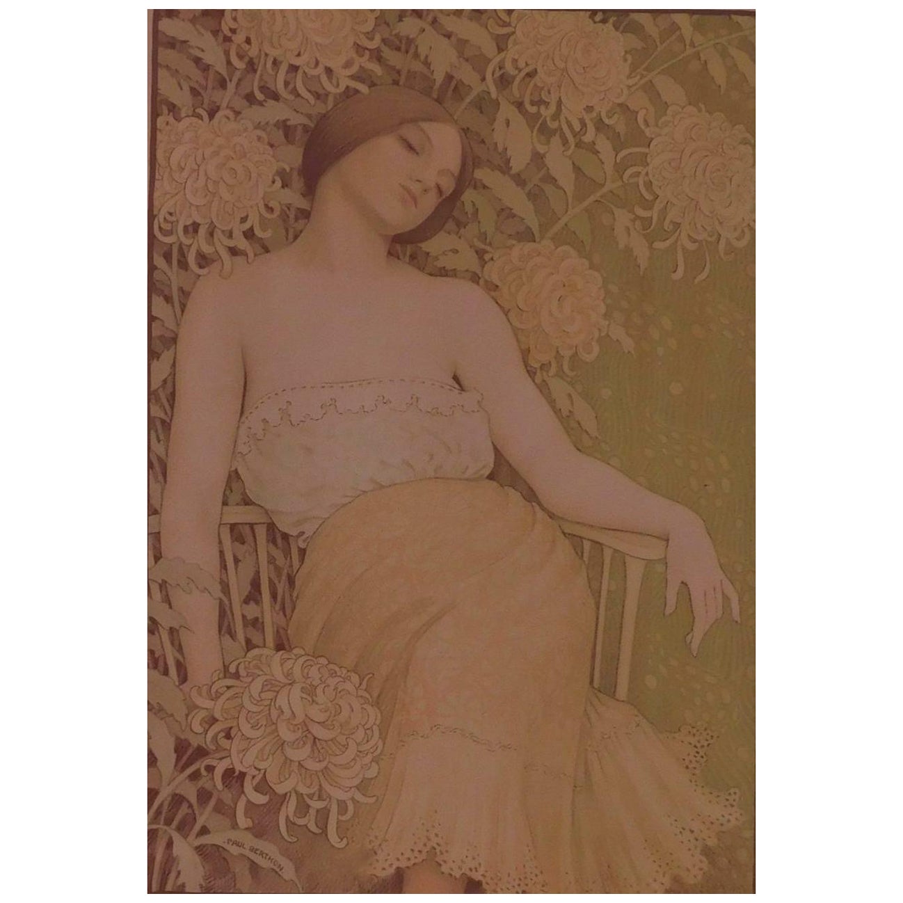 Lithographie originale en couleur de Paul Berthon, 1899. Les Chrysanthèmes en vente