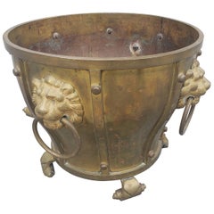 Monumental Bronze Lions Heads Fireplace Log Holder or Jardiniere Planter