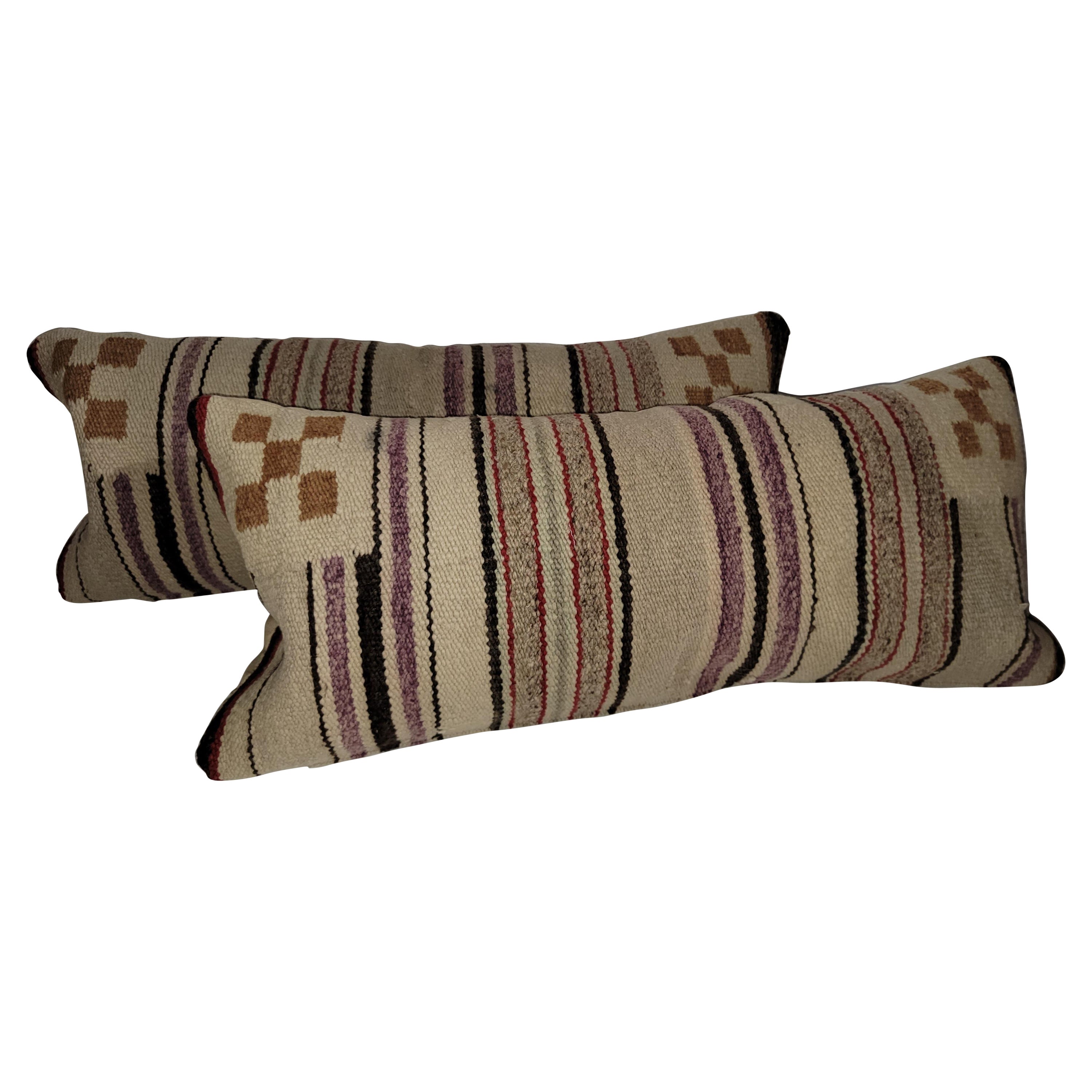 Navajo Indian Weaving Bolster Pillows, Pair