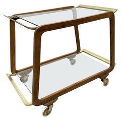 Austrian Walnut and Brass Two-Tier Bar Cart