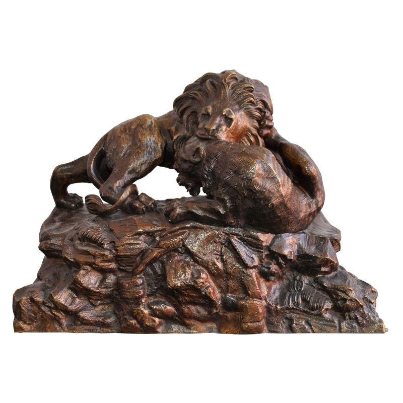 Bronze animalier du 19ème siècle non signé avec lions en vente