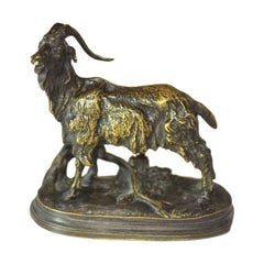 Antique Animal Bronze with Goat by P. J Leads, Late 19th Century