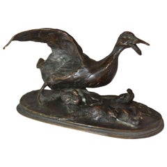 Animal Bronze Cane with Its 6 Ducklings by Pj Mêne, 19th Century