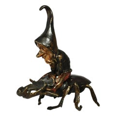 Bronze d'un Leprechaun viennois perçant un scarabée, XIXe siècle