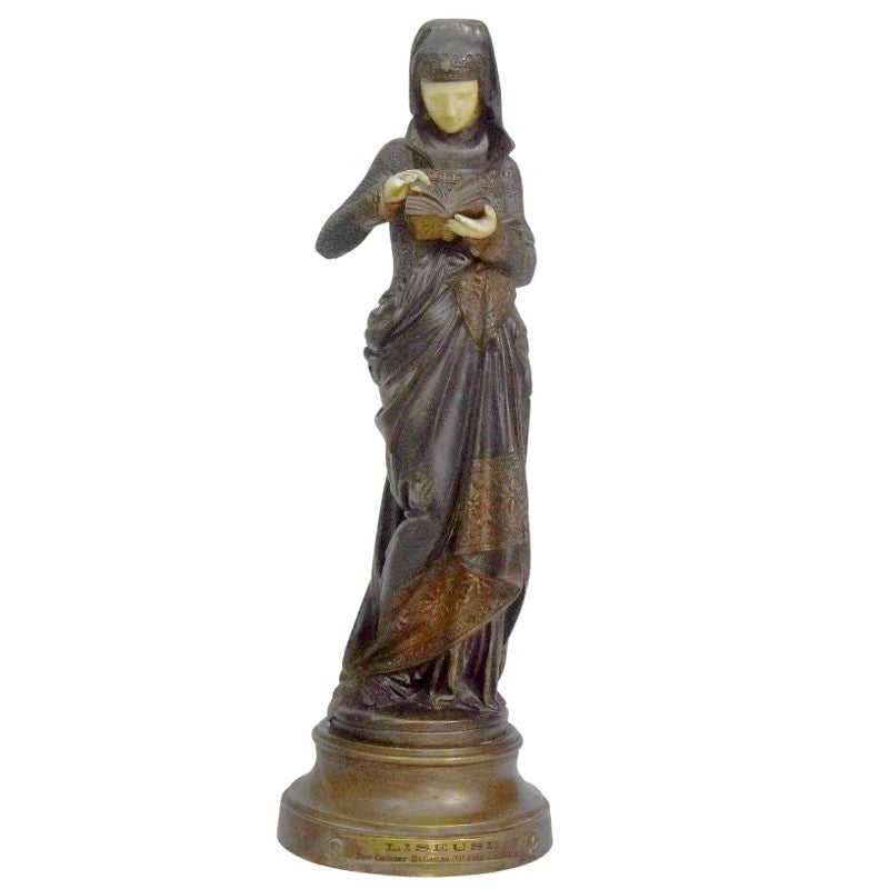 "La Liseuse" by Carrier Belleuse Gilt Patinated Bronze, Late 19th Century For Sale