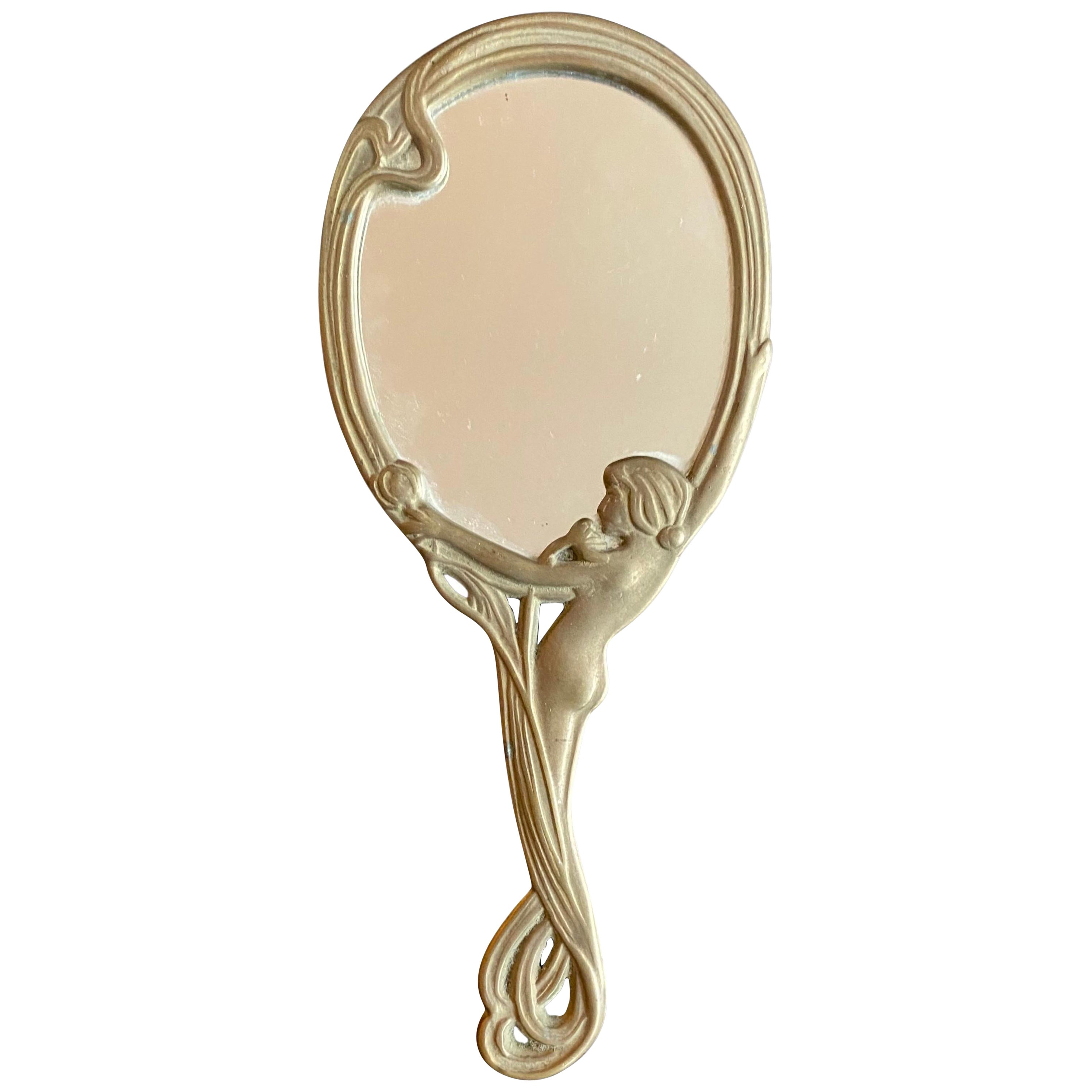 Art Nouveau Brass Hand Mirror For Sale