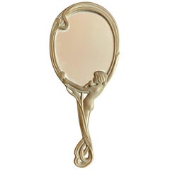 Antique Art Nouveau Brass Hand Mirror