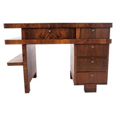 Art Deco Walnut Desk, Poland, 1940s, After Renovation