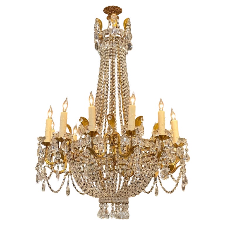 19th Century French Empire Style Gilt Metal and Crystal 12 Light ...