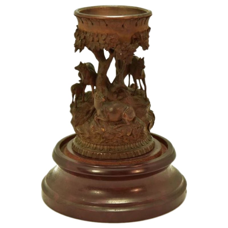 Wooden Object Carved with Deer in the 19th Century Black Forest Style For Sale