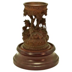 Wooden Object Carved with Deer in the 19th Century Black Forest Style
