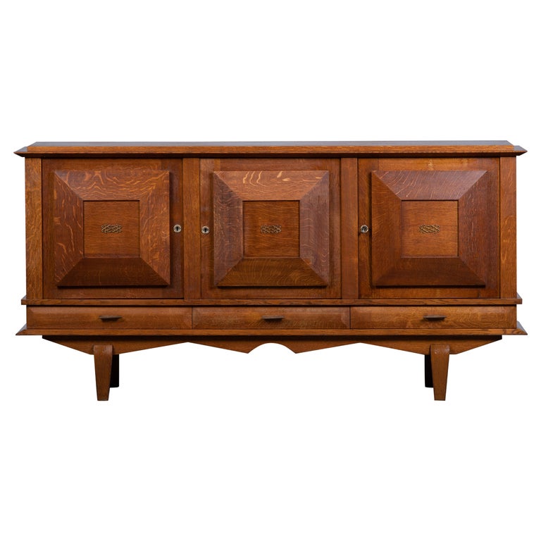 French Art Deco Sideboard Solid Oak, France, 1940s For Sale