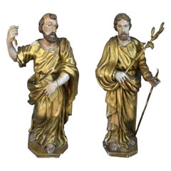 Pair of 18th Century Polychrome Wooden Statuettes