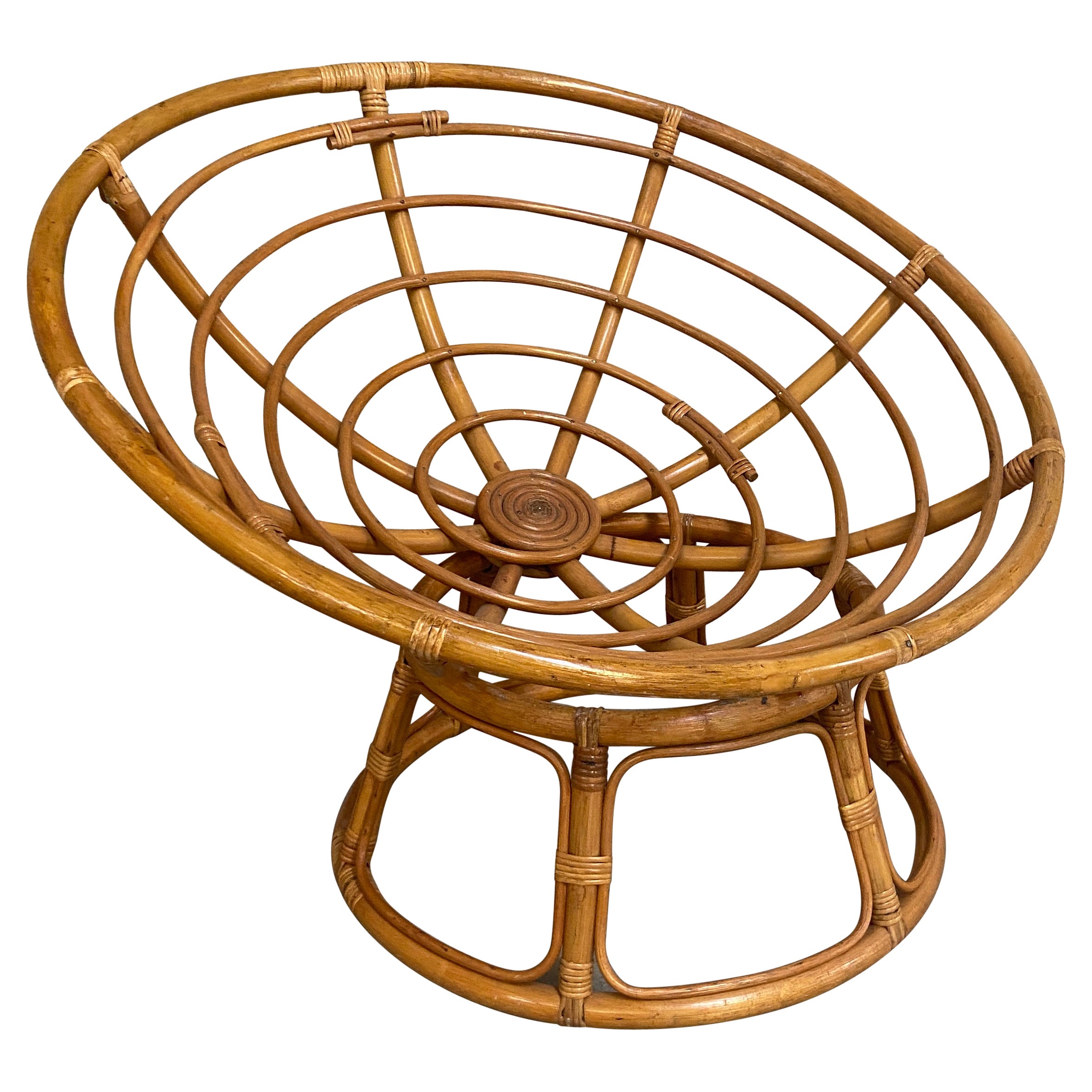 Mid-Century Modern French Bamboo "Papasan" Lounge Chair, 1970s For Sale