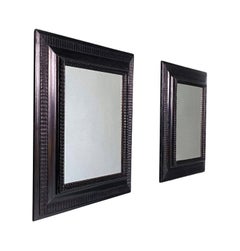 Italian Antique Pair of Mirrors with Black Guillochè Frame, 1930s