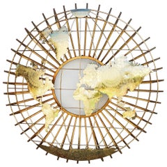 Large Metal and Brass World Globe Map Wall Sculpture, Spain 1970s