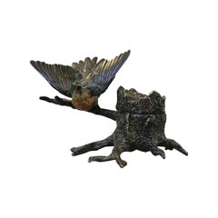 Antique Vienna Bronze 19th Century Bird Inkwell