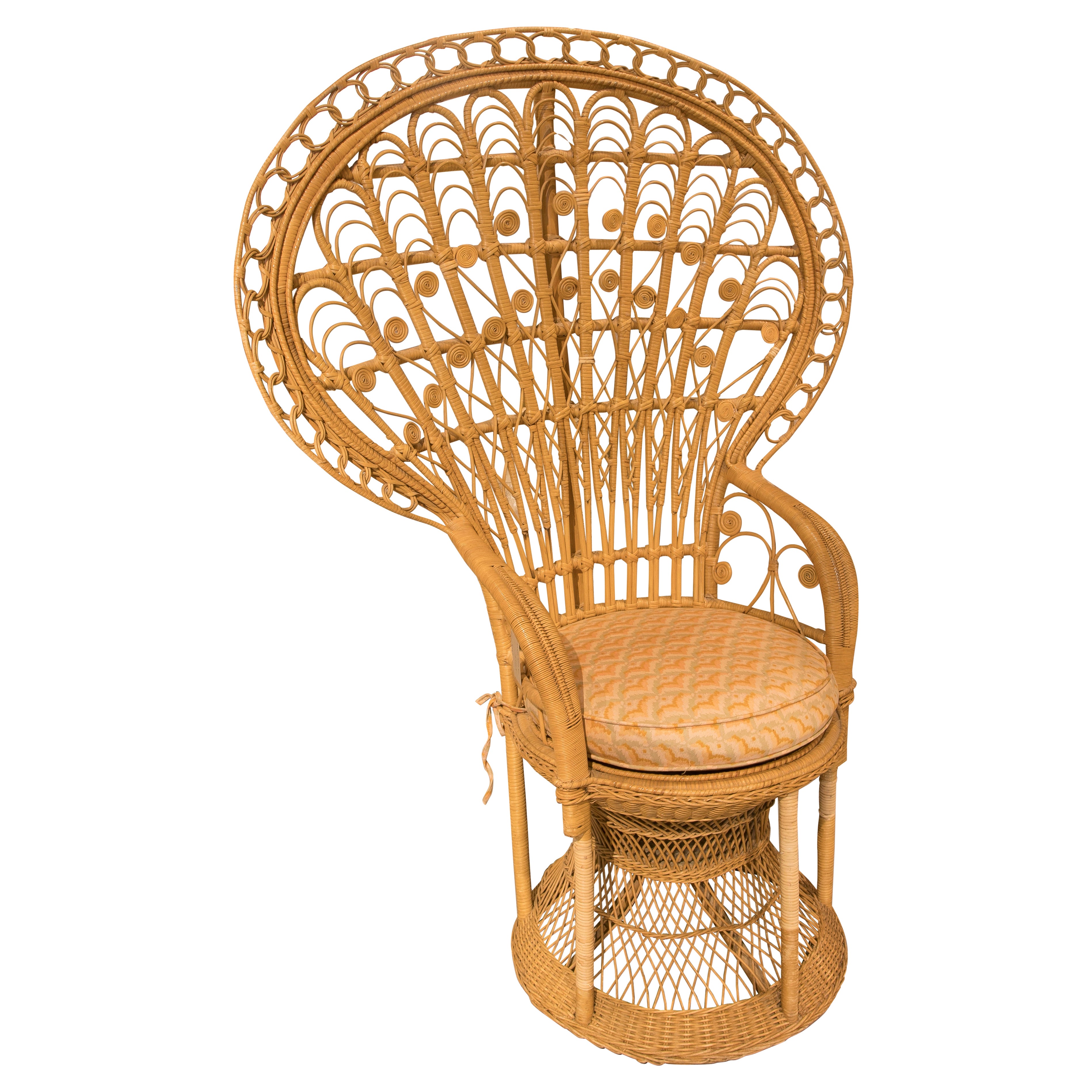 1980s Handmade Wicker Armchair with High Backrest