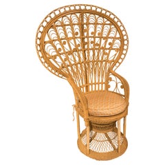 Vintage 1980s Handmade Wicker Armchair with High Backrest