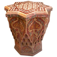 Polychrome Wooden Side Table with Tiled Top