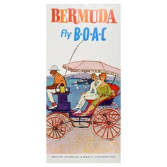 Original Retro Airline Travel Poster Bermuda Fly BOAC Carriage Sailing Boats