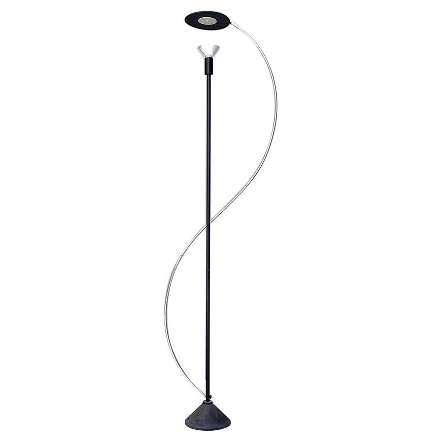 Italian post modern black metal and steel floor halogen floor lamp, 1980s