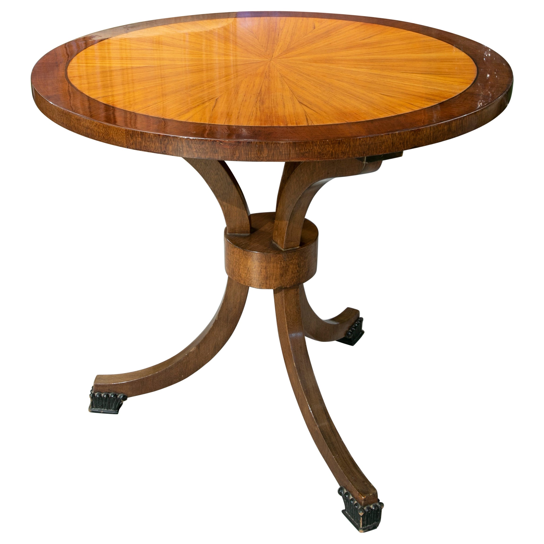 Round Side Table Made of Three Types of Wood  For Sale