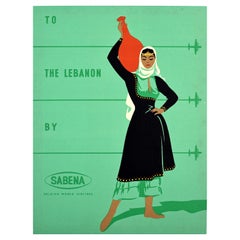 Original Vintage Travel Poster To The Lebanon By Sabena Belgian World Airlines