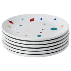 Assiette à déjeuner moderne contemporaine en porcelaine ini, décorée sur les deux, lot de 6