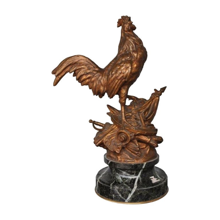 Animal Bronze with French Rooster by Édouard Drouot Marble Base