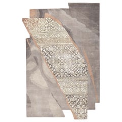 ESHE - Tapis de forme moderne transitionnelle noué à la main, de couleur gris beige, fait main 