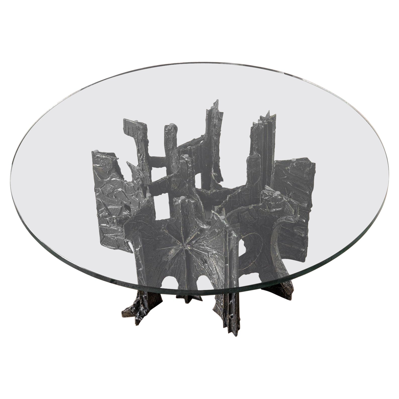 Paul Evans Sculpted Bronze Brutalist Glass Top Coffee Table for Directional 1969 For Sale