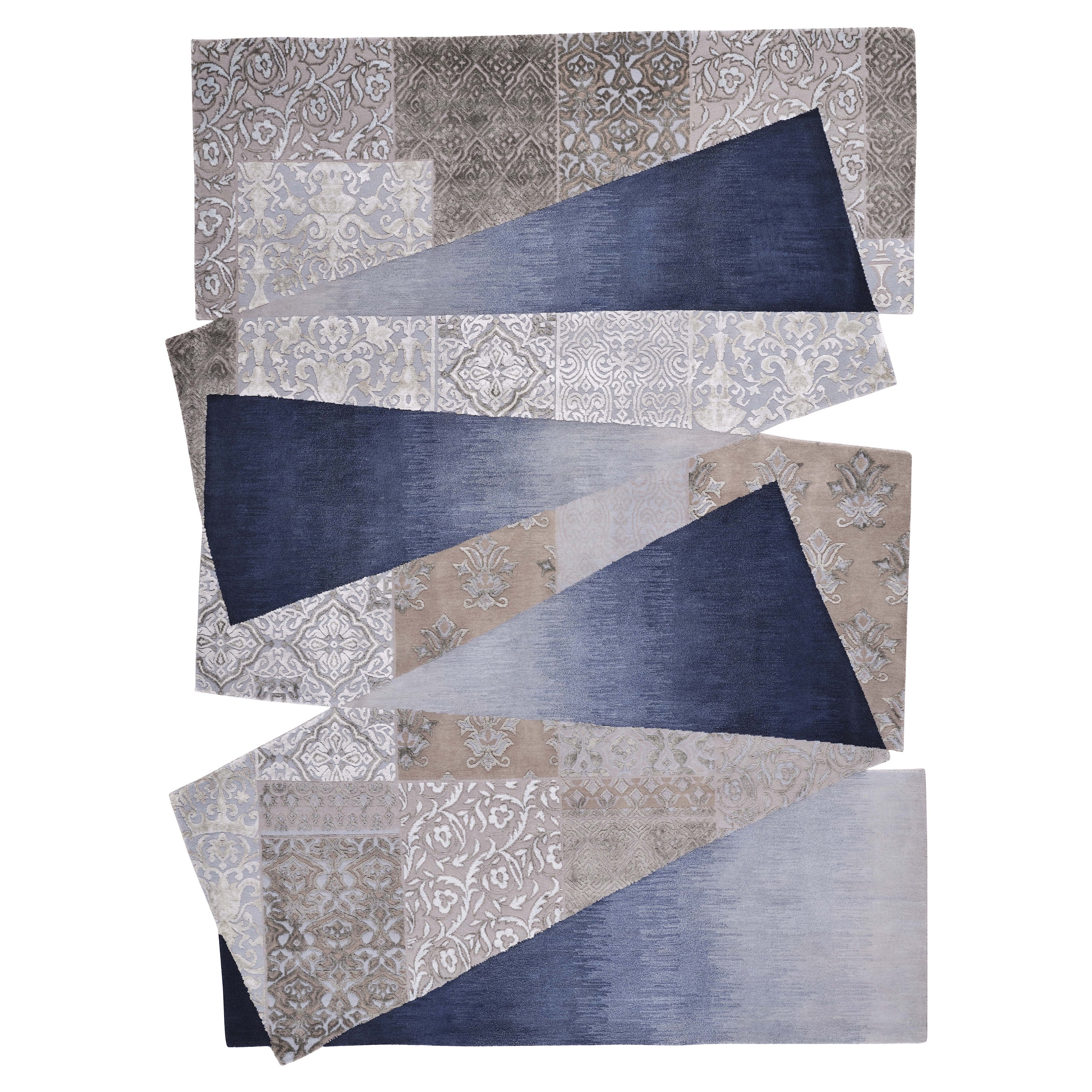 IMRAK Hand Knotted Transitional Contemporary Rug in Smoke Blue Colour by Hands