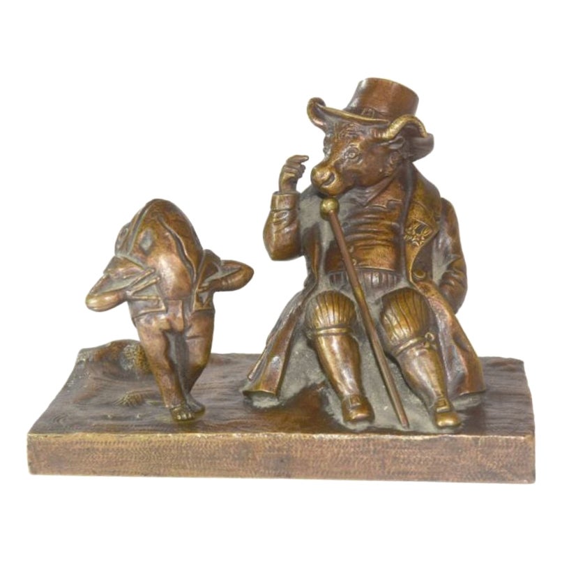 Le bœuf et la grenouille, bronze du XIXe siècle en vente
