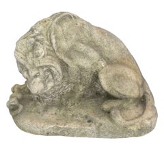 Antique Sculpture from the 19th Century in Direct-Cut Marble "The Lion with the Snake"