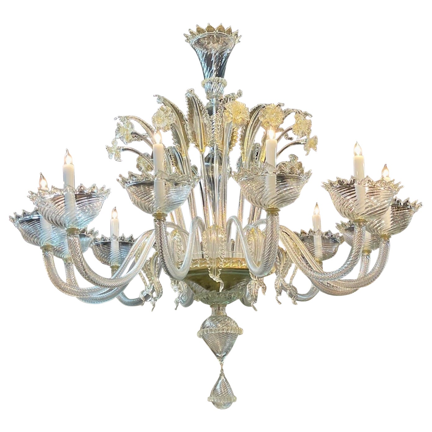 Modern Palace Size Venetian Gold Glass Chandelier For Sale