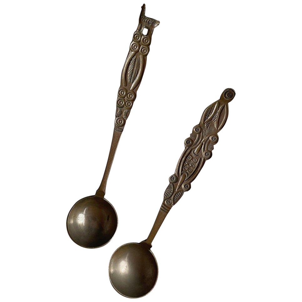 Set of 2 Latin American Folk Art Vintage Tea Spoons For Sale