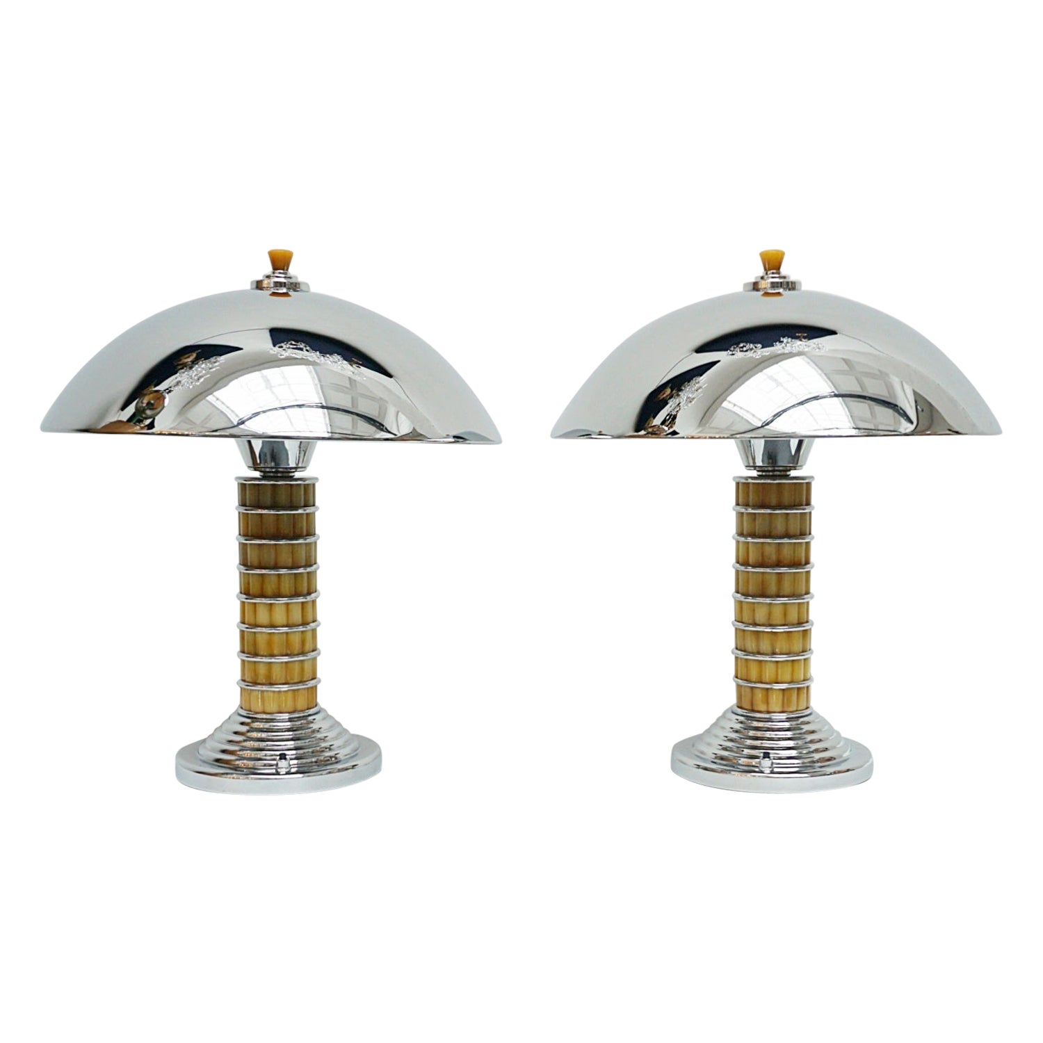 A Pair of Art Deco Bakelite and Chrome Table Lamps 