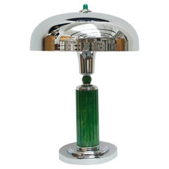 Art Deco Green Bakelite and Chromed Metal Table Lamp