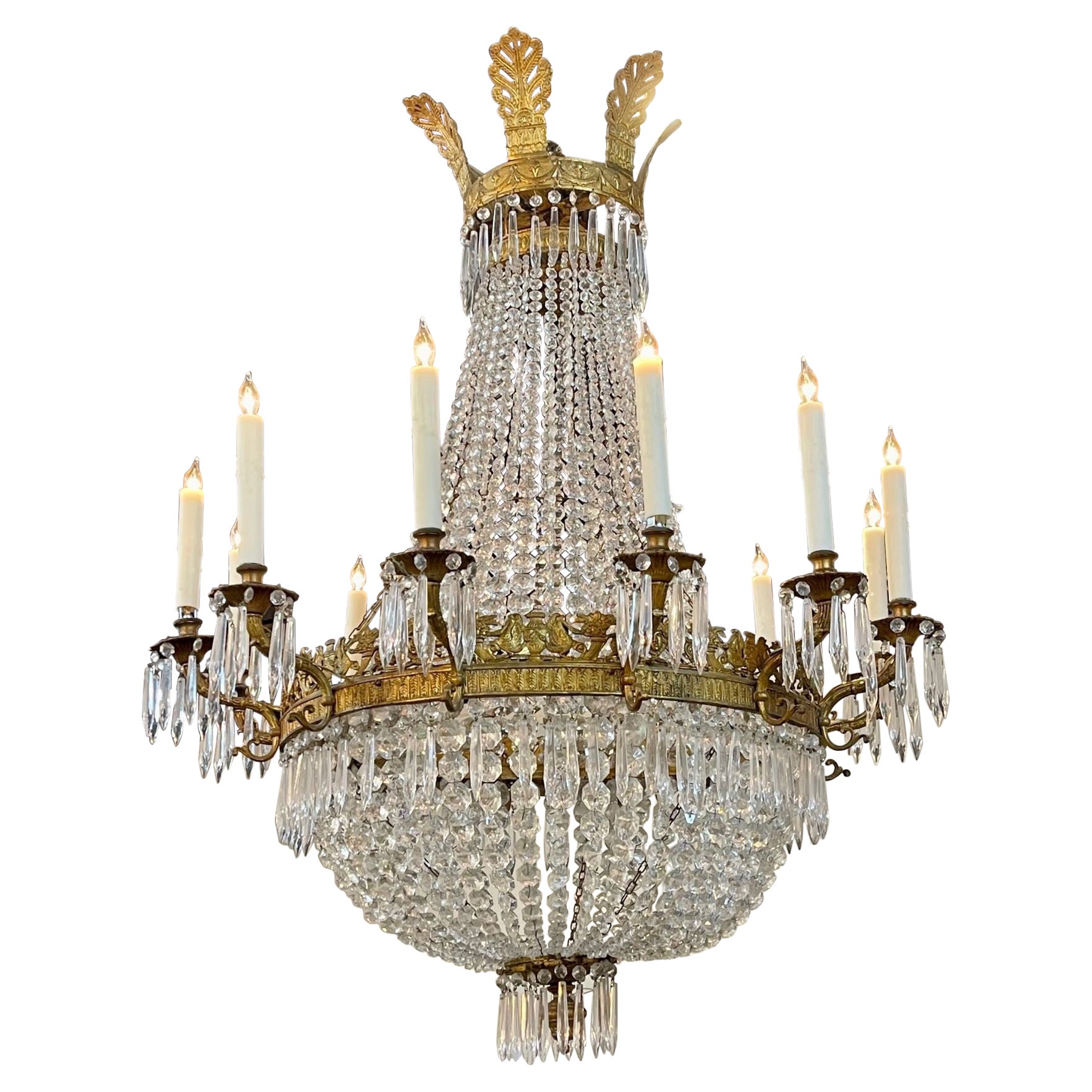 19th Century French Empire Gilt Bronze and Crystal Chandelier