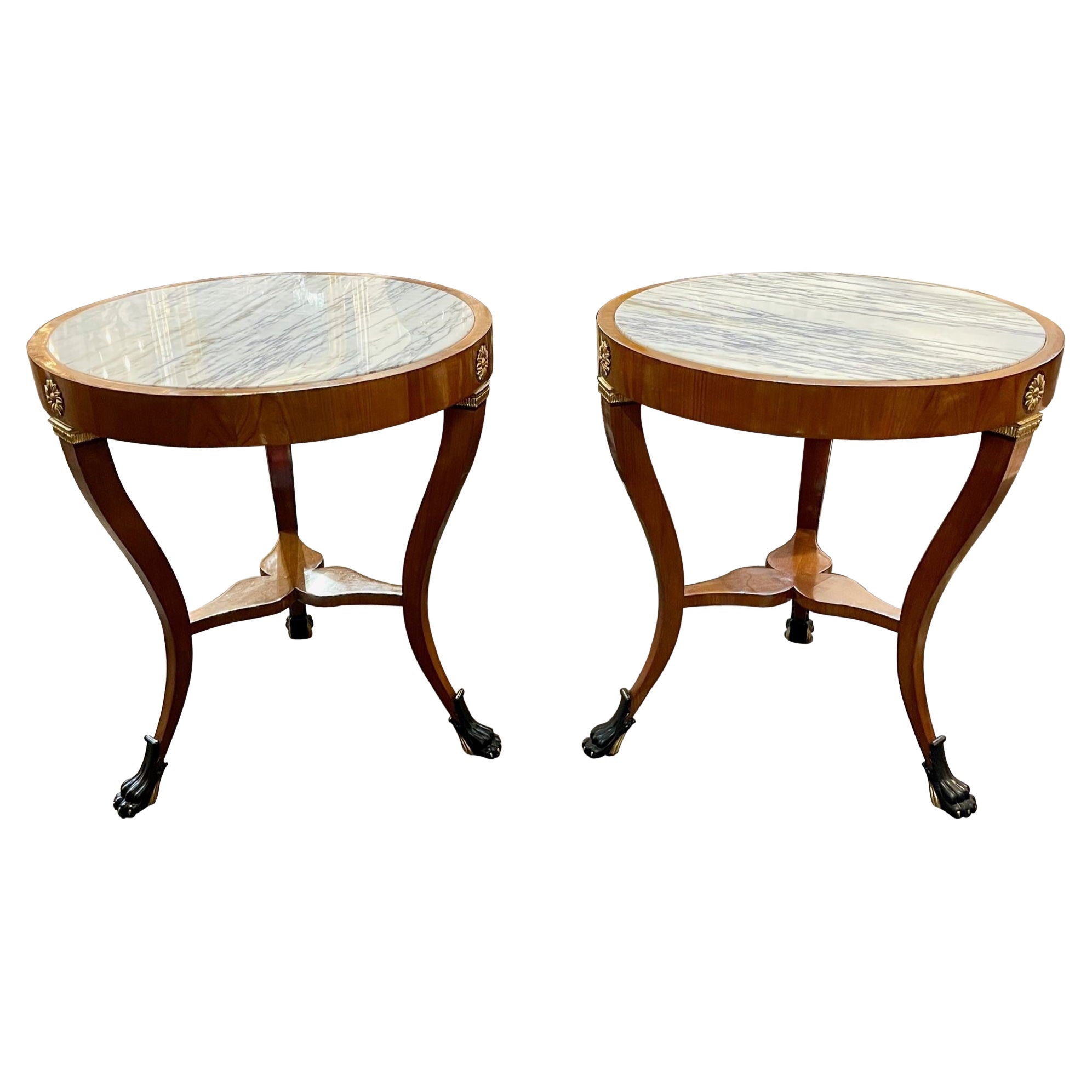 Pair of Italian Empire Style Walnut and Ebonized Side Tables