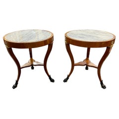 Pair of Italian Empire Style Walnut and Ebonized Side Tables