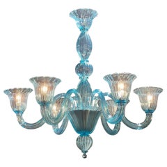 Lustre moderne en verre de Murano bleu électrique