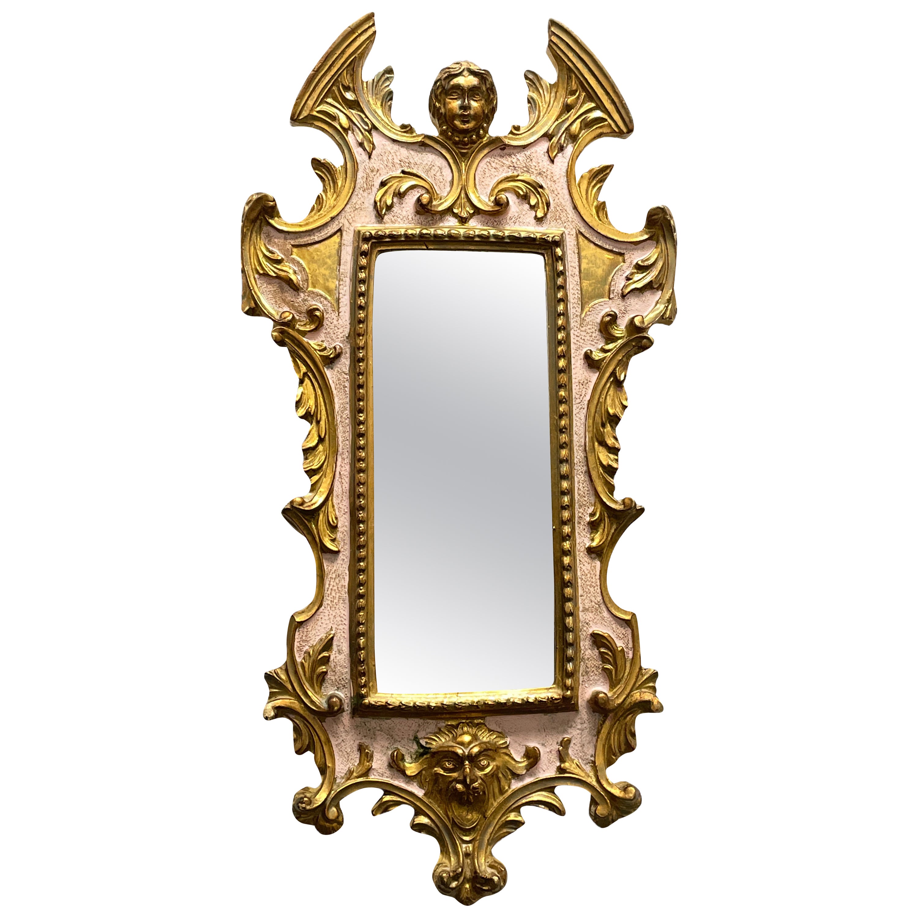 Magnifique miroir orné d'un cadre doré en tôle, Italie Antique 1900s