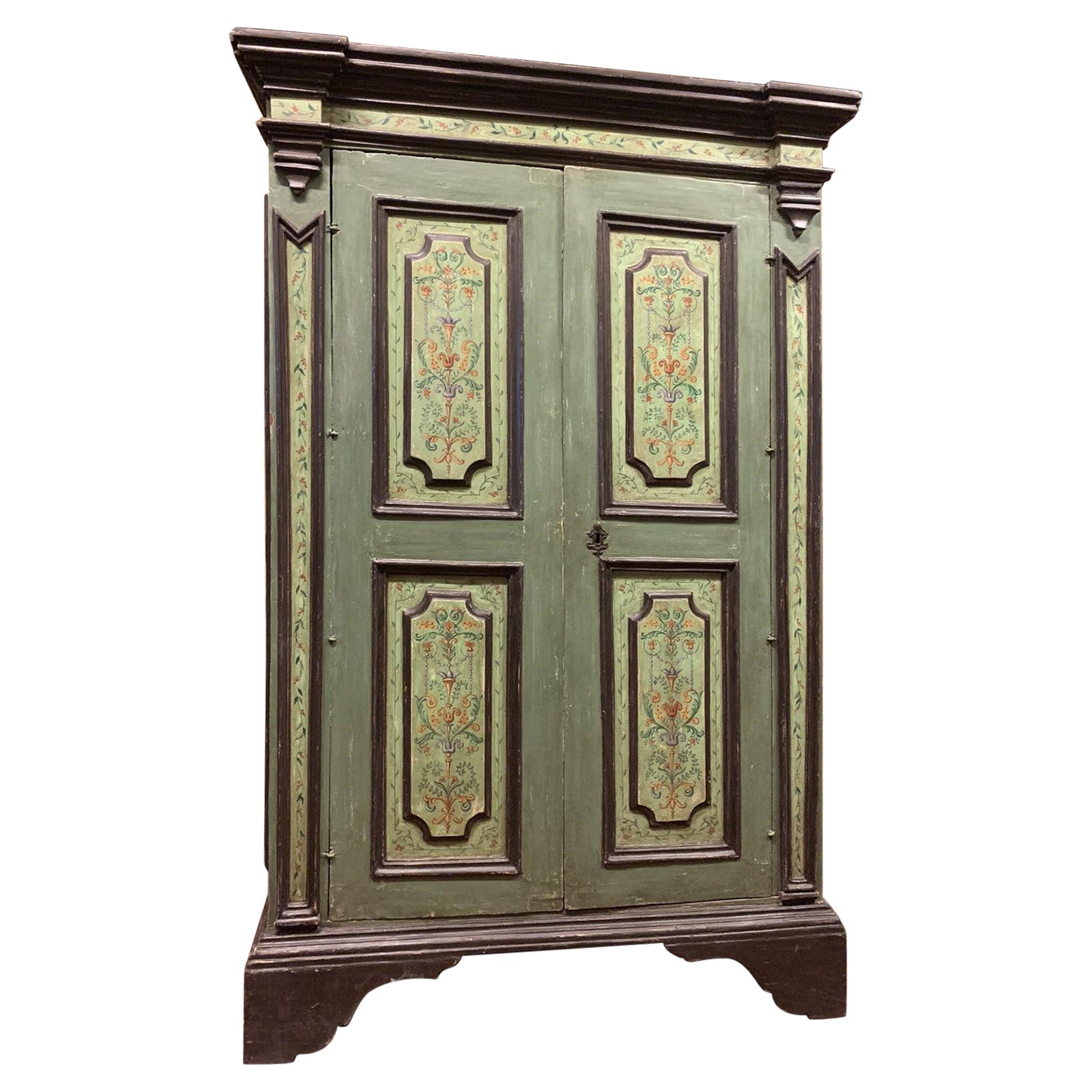 Antique Blue / Green Painted Double Door Wardrobe Cabinets, 18th Century, Italy