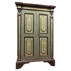 Antique Blue / Green Painted Double Door Wardrobe Cabinets, 18th Century, Italy