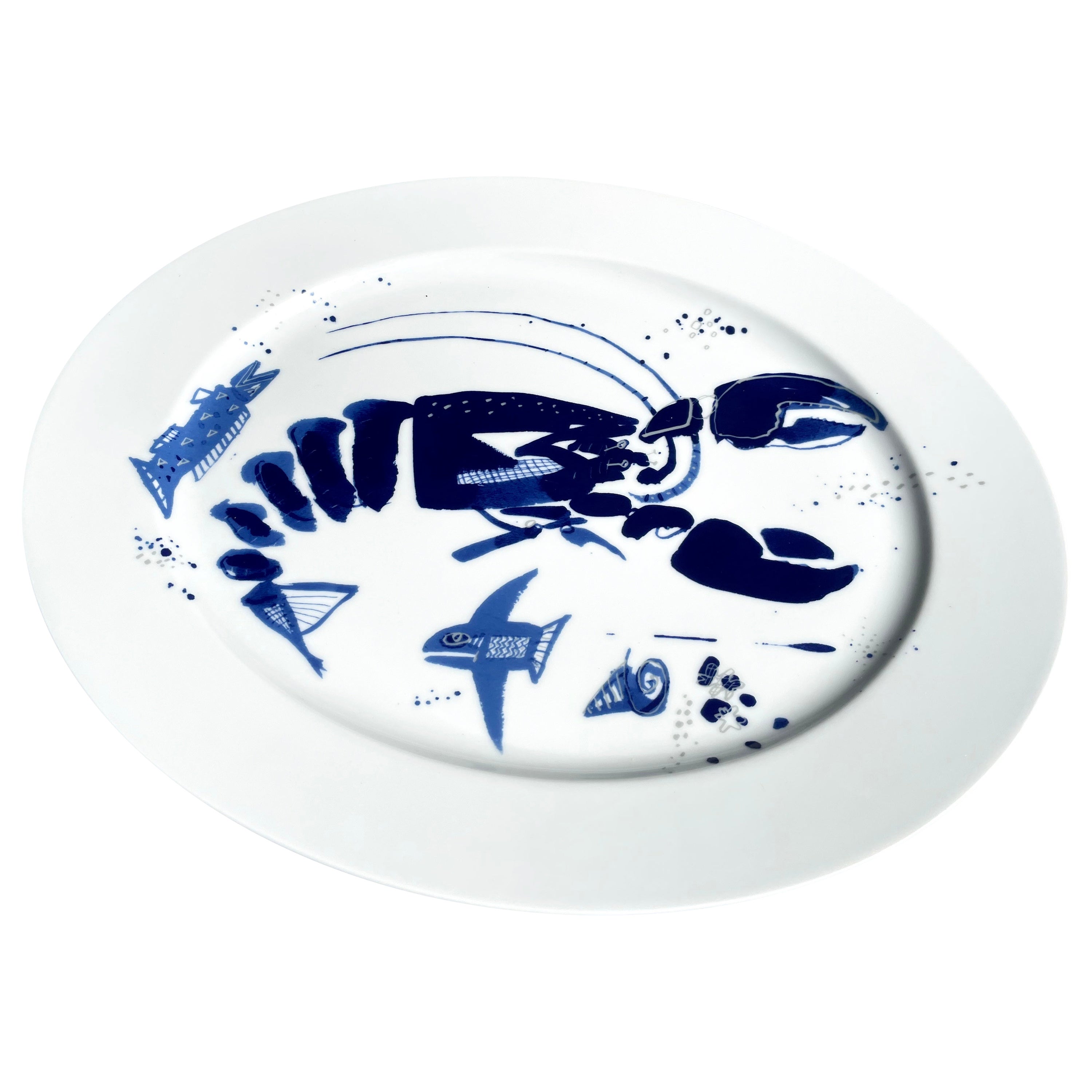Blue and White Lobster Platter For Sale